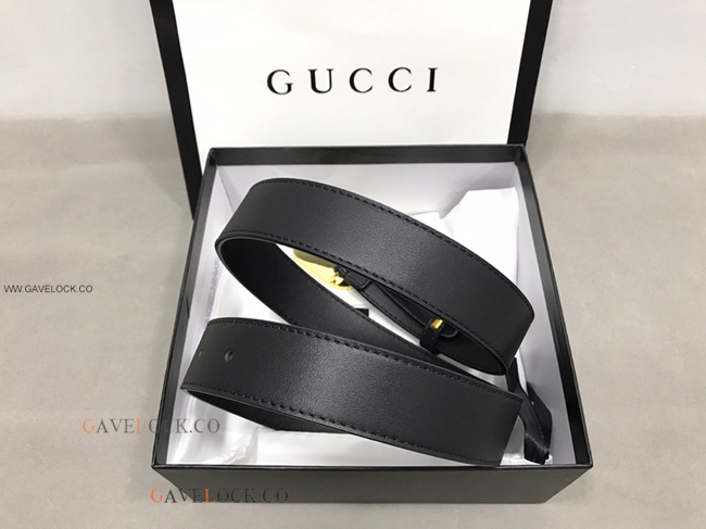 Gucci '80 Smooth Leather Belt Retro Black & Gold Buckle